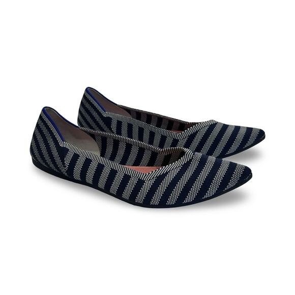 Rothy's Shoes - Rothys The Point Flats Womens Size 10 Blue Riviera Stripe Knit Pointed Toe